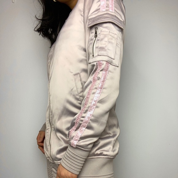 PINK GUESS LONG SATIN BOMBER JACKET - Picture 3 of 6